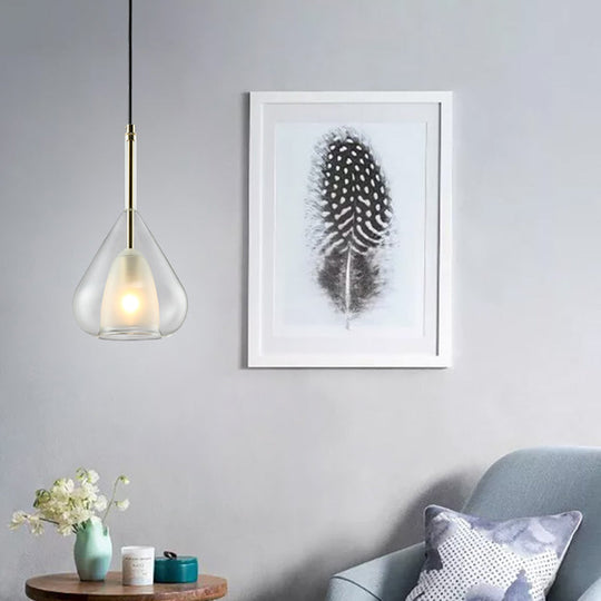 Modern Teardrop Pendant Lamp: Double Glass Living Room Lighting