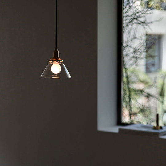 1-Light Clear Glass Cone Pendant Lamp – Industrial Minimalist Style For Living Room