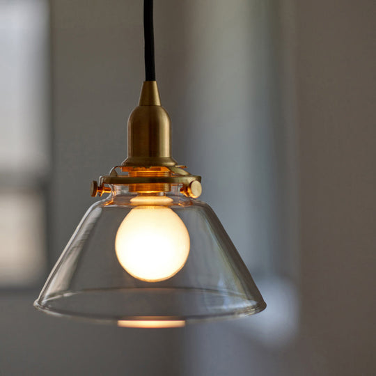 1-Light Clear Glass Cone Pendant Lamp – Industrial Minimalist Style For Living Room