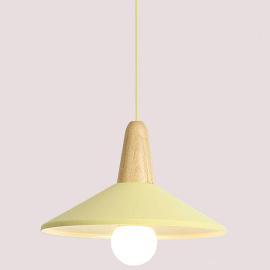 Nordic Style Metal 1-Light Hanging Ceiling Pendant With Wooden Top - Ideal For Restaurants Yellow /