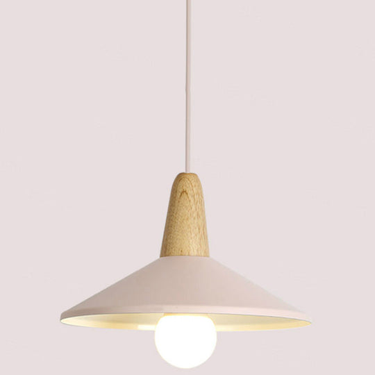 Nordic Style Metal Hanging Pendant Lamp With Wooden Top - Ideal For Restaurants Pink / 13’