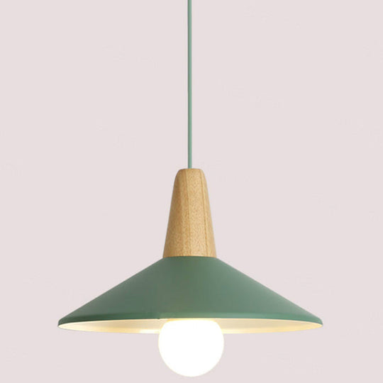 Nordic Style Metal 1-Light Hanging Ceiling Pendant With Wooden Top - Ideal For Restaurants Green /