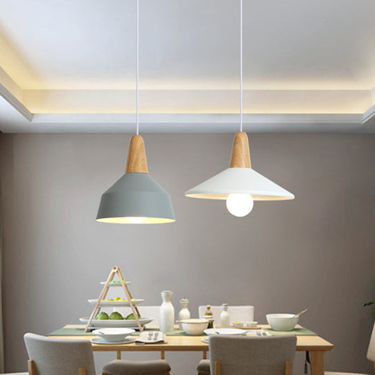Nordic Style Metal 1-Light Hanging Ceiling Pendant With Wooden Top - Ideal For Restaurants