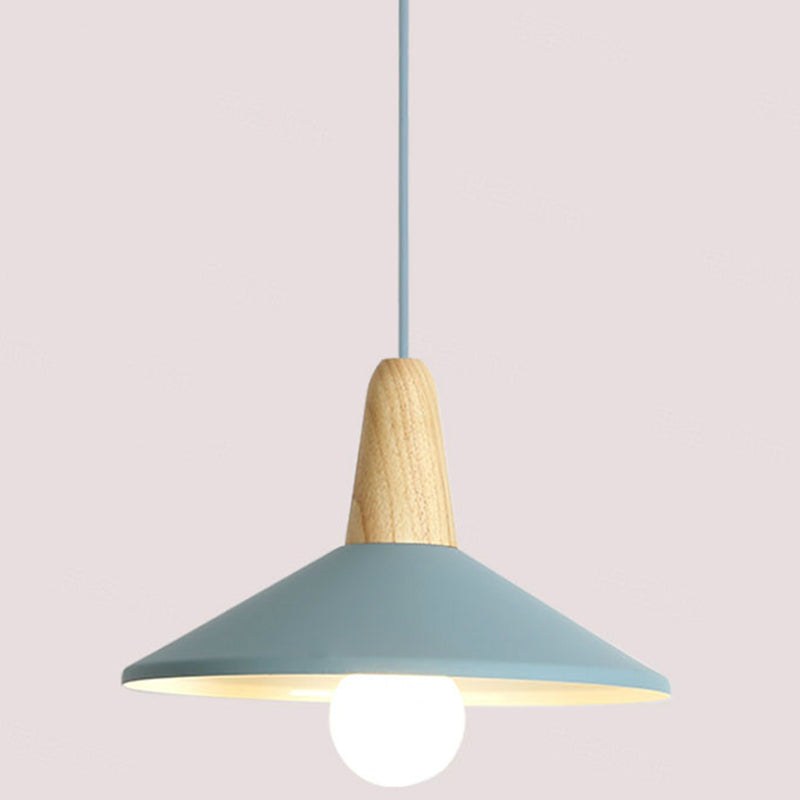 Nordic Style Metal Hanging Pendant Lamp With Wooden Top - Ideal For Restaurants Blue / 13’