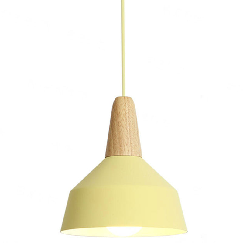 Nordic Style Metal Hanging Pendant Lamp With Wooden Top - Ideal For Restaurants Yellow / 9’