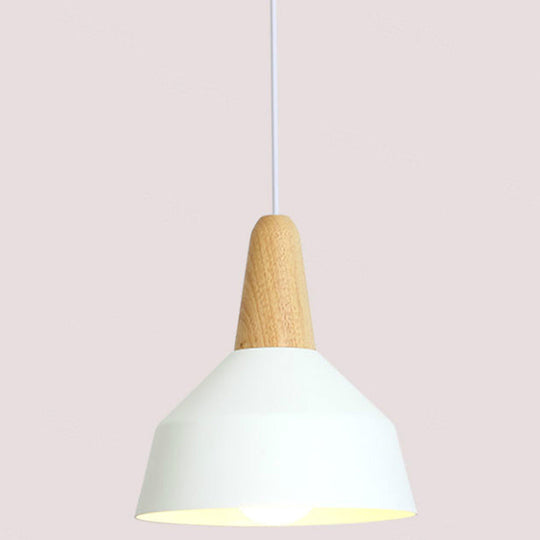 Nordic Style Metal 1-Light Hanging Ceiling Pendant With Wooden Top - Ideal For Restaurants White / 9