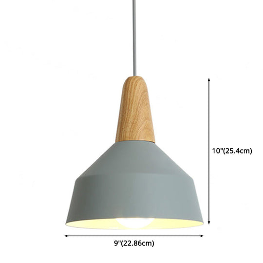 Nordic Style Metal Hanging Pendant Lamp With Wooden Top - Ideal For Restaurants