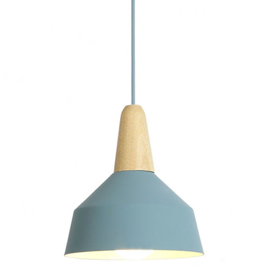 Nordic Style Metal Hanging Pendant Lamp With Wooden Top - Ideal For Restaurants Blue / 9’