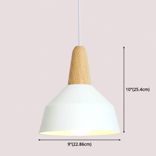 Nordic Style Metal 1-Light Hanging Ceiling Pendant With Wooden Top - Ideal For Restaurants