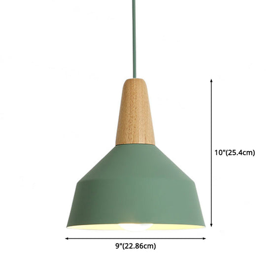 Nordic Style Metal Hanging Pendant Lamp With Wooden Top - Ideal For Restaurants