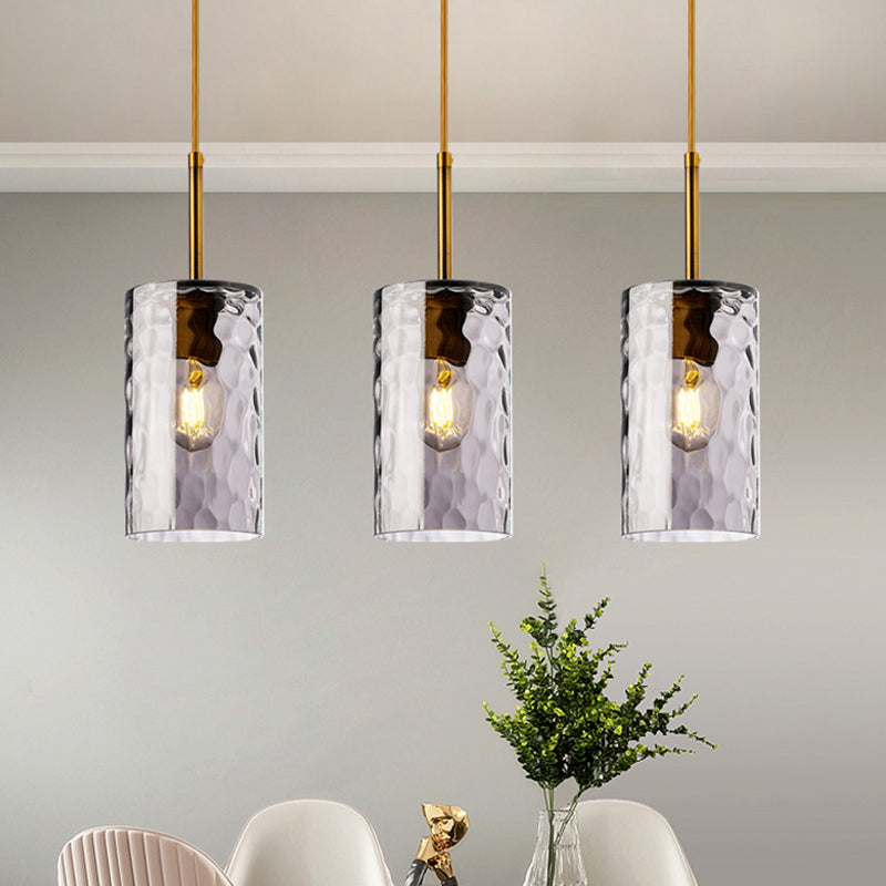 Modern Minimalist Ripple Glass Hanging Pendant Lamp For Dining Room - 1-Light Cylinder Design