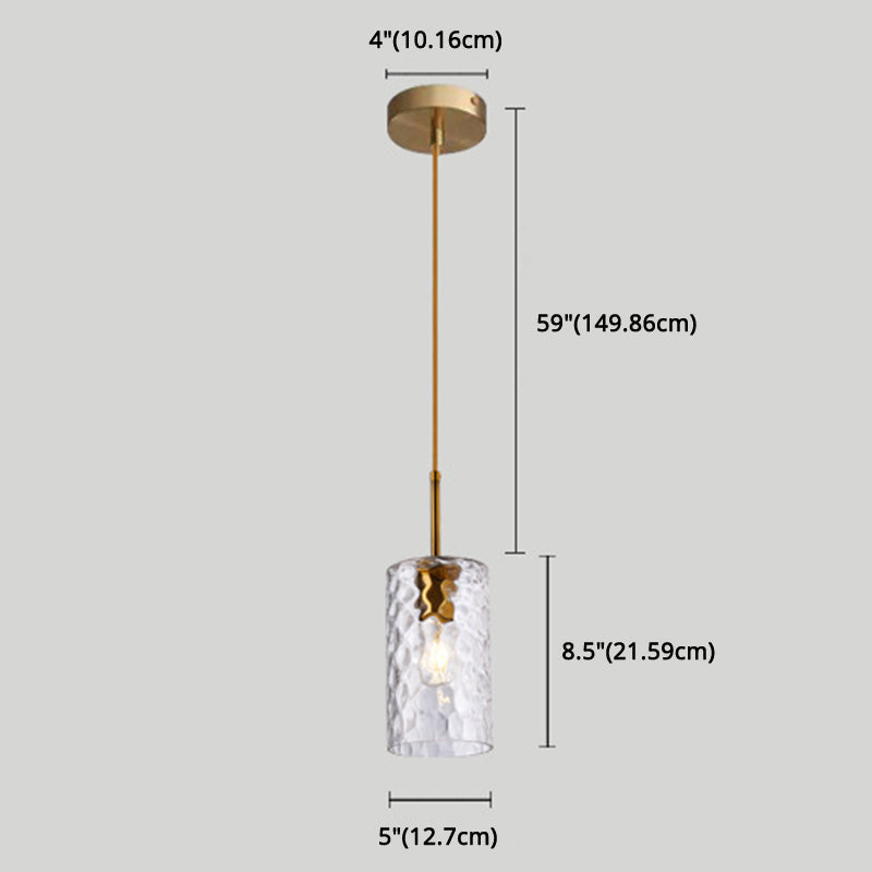 Modern Minimalist Ripple Glass Hanging Pendant Lamp For Dining Room - 1-Light Cylinder Design