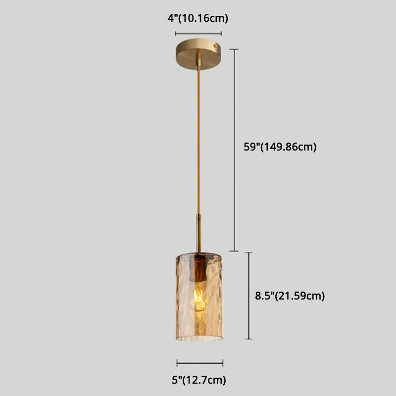 Modern Minimalist Ripple Glass Hanging Pendant Lamp For Dining Room - 1-Light Cylinder Design