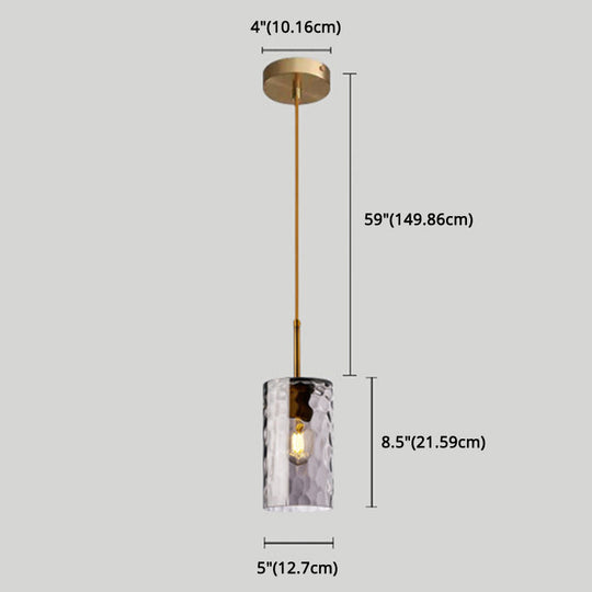 Modern Minimalist Ripple Glass Hanging Pendant Lamp For Dining Room - 1-Light Cylinder Design