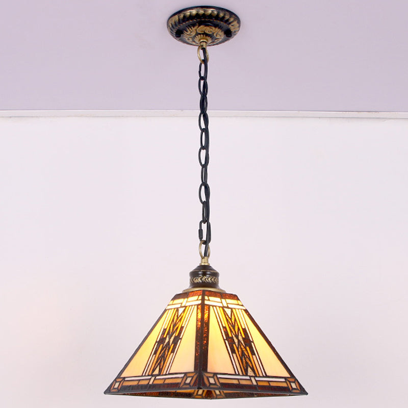 Geometric Art Glass Pendant Light - Mission Style With Stained Finish