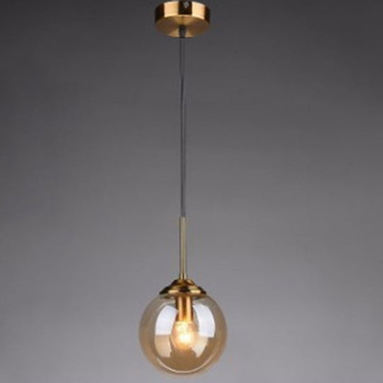 Modern Minimalist Hanging Lamp - Globe Glass Shade Pendant Light Amber