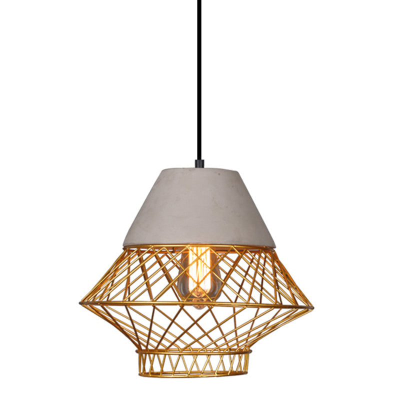 Retro Urban Wire Cage Pendant Light With Cement Top - Restaurant Hanging Lamp
