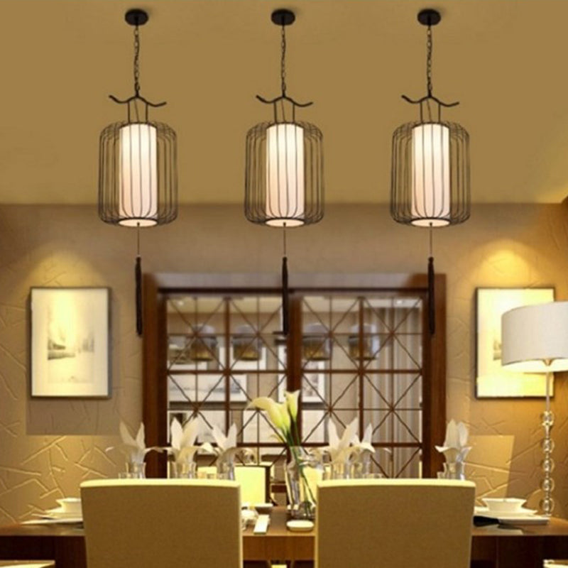Chinese Style Retro 1-Light Pendant Lighting | Vertical Cage Shade Restaurant Hanging Lamp
