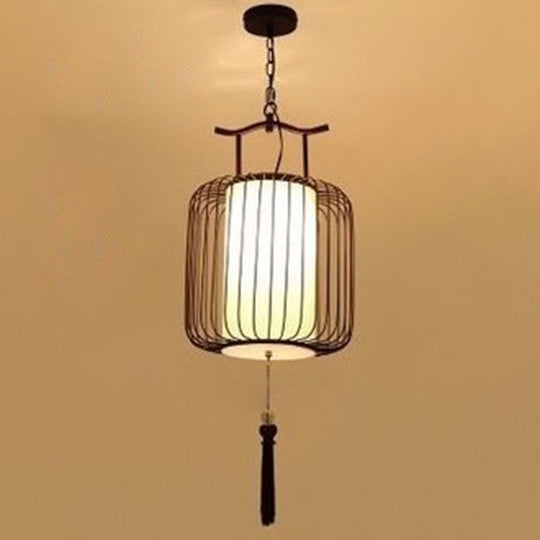 Chinese Style Retro 1-Light Pendant Lighting | Vertical Cage Shade Restaurant Hanging Lamp Copper /