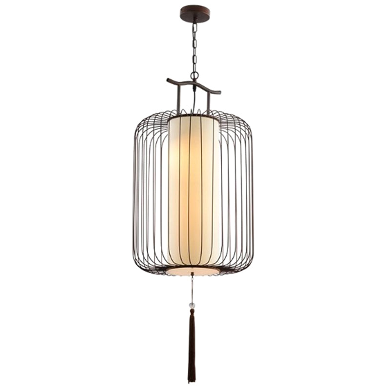 Chinese Style Retro 1-Light Pendant Lighting | Vertical Cage Shade Restaurant Hanging Lamp