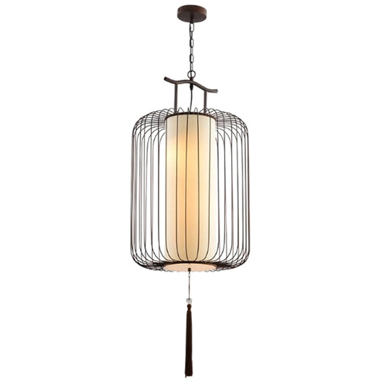 Chinese Style Retro 1-Light Pendant Lighting | Vertical Cage Shade Restaurant Hanging Lamp
