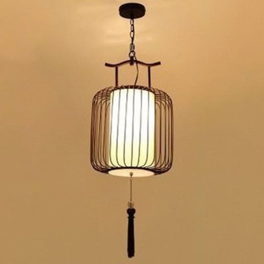 Chinese Style Retro 1-Light Pendant Lighting | Vertical Cage Shade Restaurant Hanging Lamp Copper /