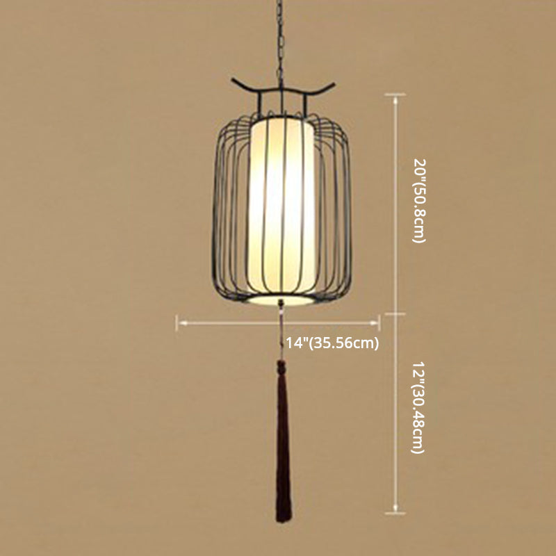 Chinese Style Retro 1-Light Pendant Lighting | Vertical Cage Shade Restaurant Hanging Lamp