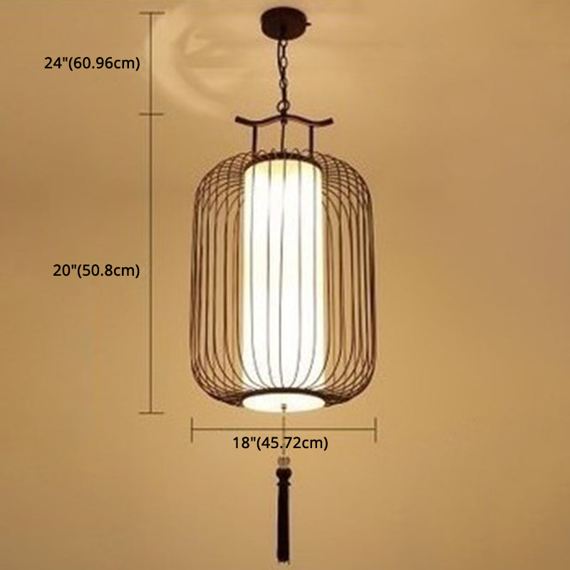 Chinese Style Retro 1-Light Pendant Lighting | Vertical Cage Shade Restaurant Hanging Lamp