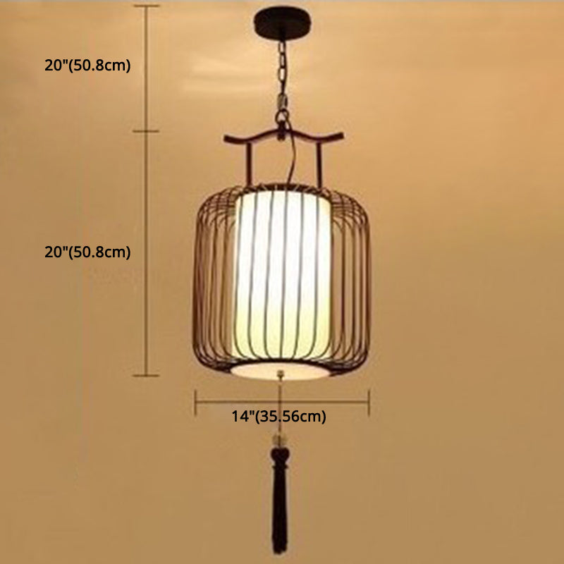 Chinese Style Retro 1-Light Pendant Lighting | Vertical Cage Shade Restaurant Hanging Lamp