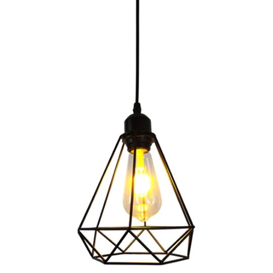 Diamond Iron Cluster Pendant: Nordic Retro 1-Light Black Restaurant Hanging Lamp