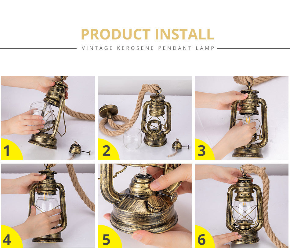 Transparent Glass Nautical Bedside Pendant Lantern Ceiling Lamp With Hemp Rope