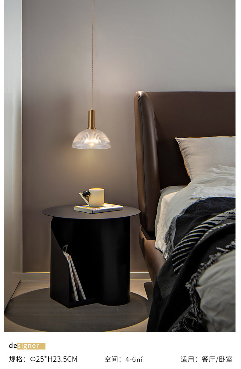 Simple Style Ribbed Glass Pendant Light Fixture For Bedroom