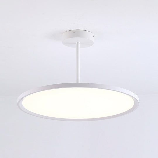 Minimalistic Acrylic Pendant Led Ceiling Light With Hanging Rod – Flat Shade Diner Lighting White