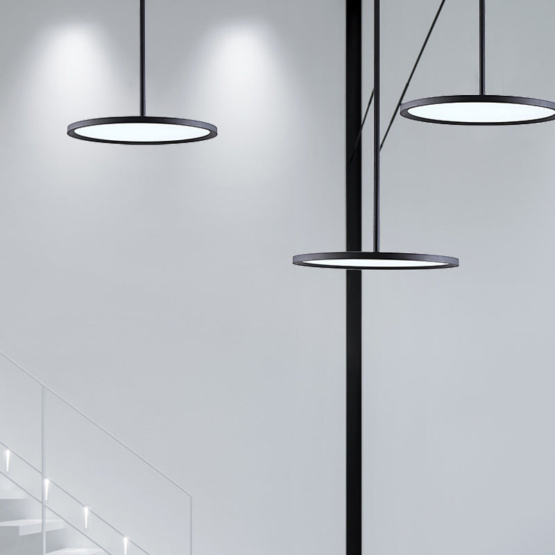 Minimalistic Led Pendant Ceiling Light With Hanging Rod And Flat Shade