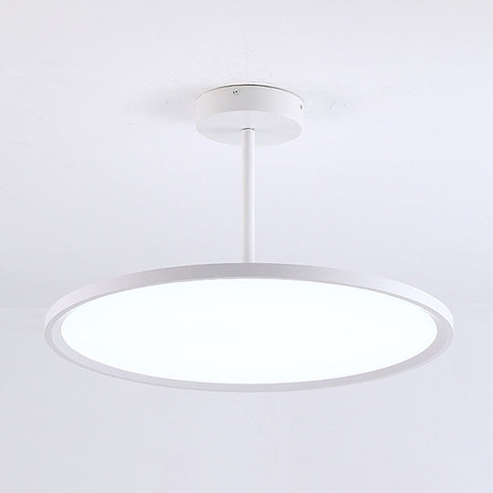 Minimalistic Acrylic Pendant Led Ceiling Light With Hanging Rod – Flat Shade Diner Lighting White