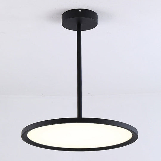 Minimalistic Acrylic Pendant Led Ceiling Light With Hanging Rod – Flat Shade Diner Lighting Black