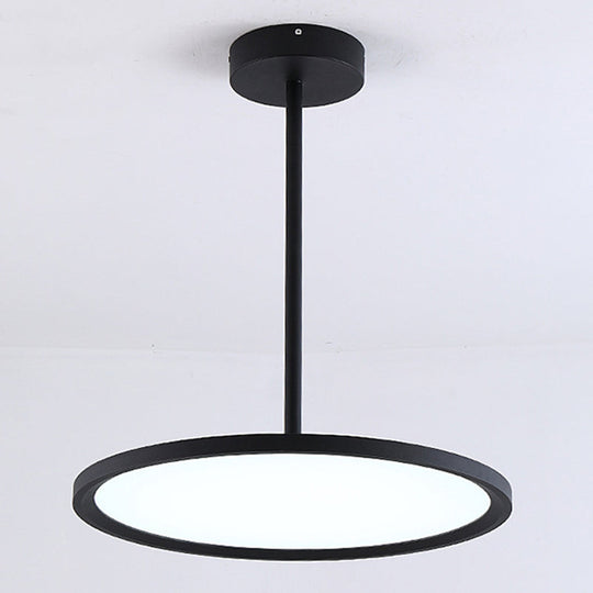 Minimalistic Acrylic Pendant Led Ceiling Light With Hanging Rod – Flat Shade Diner Lighting Black