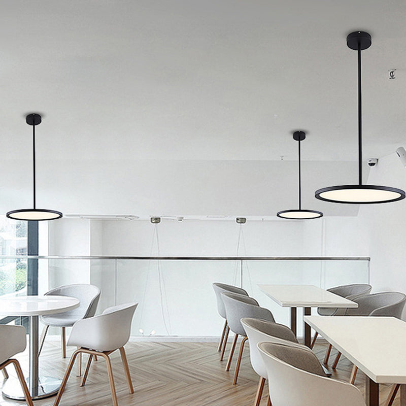Minimalistic Led Pendant Ceiling Light With Hanging Rod And Flat Shade