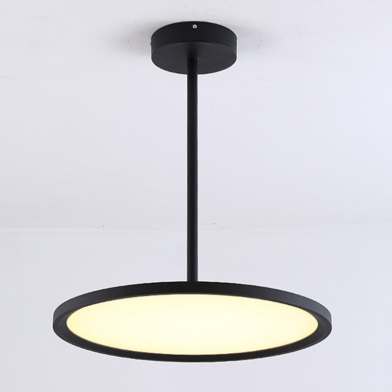 Minimalistic Led Pendant Ceiling Light With Hanging Rod And Flat Shade Black / 12 Warm