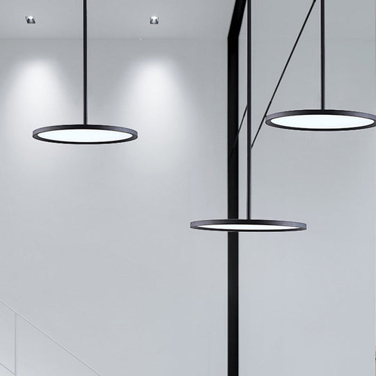 Minimalistic Led Pendant Ceiling Light With Hanging Rod And Flat Shade