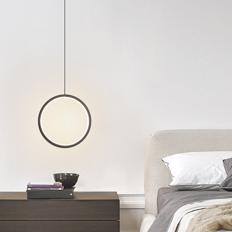 Sleek Metal Led Hanging Lamp Kit - Stylish Ring Pendant Light For Bedside Suspension