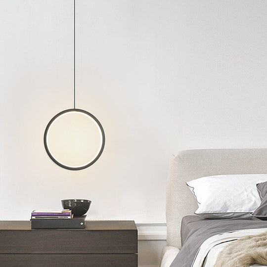 Sleek Metal Led Hanging Lamp Kit - Stylish Ring Pendant Light For Bedside Suspension