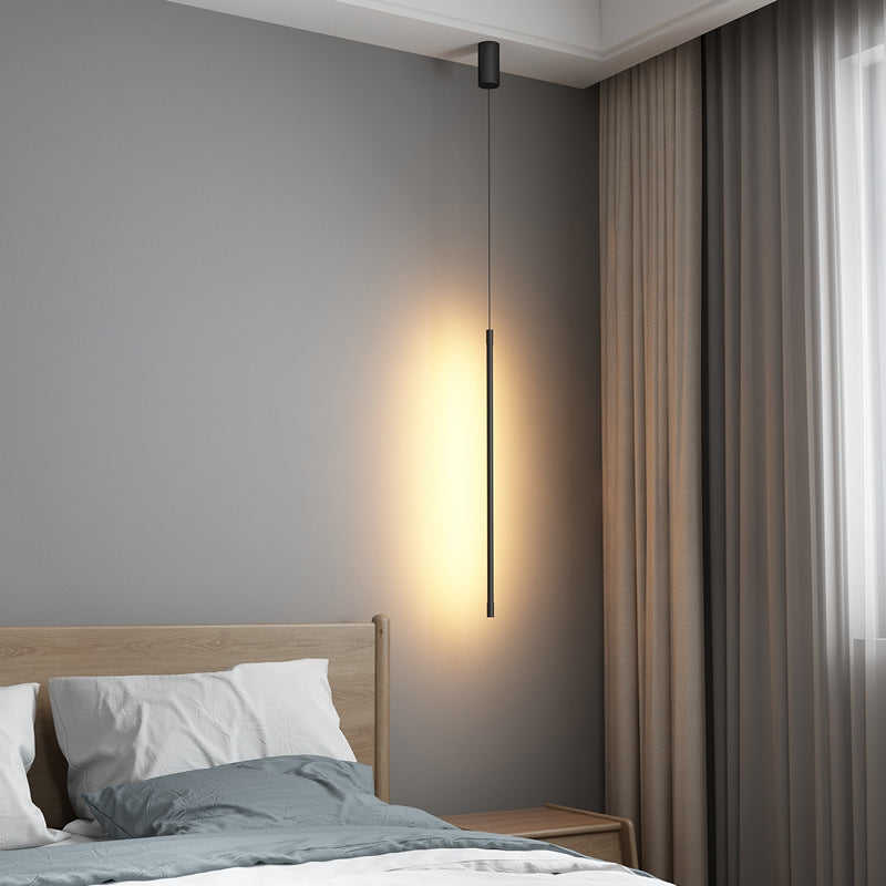 Black Metal Led Stick Pendant - Minimalist Style Linear Suspension Lighting For Bedrooms