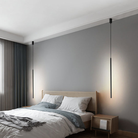Black Metal Led Stick Pendant - Minimalist Style Linear Suspension Lighting For Bedrooms