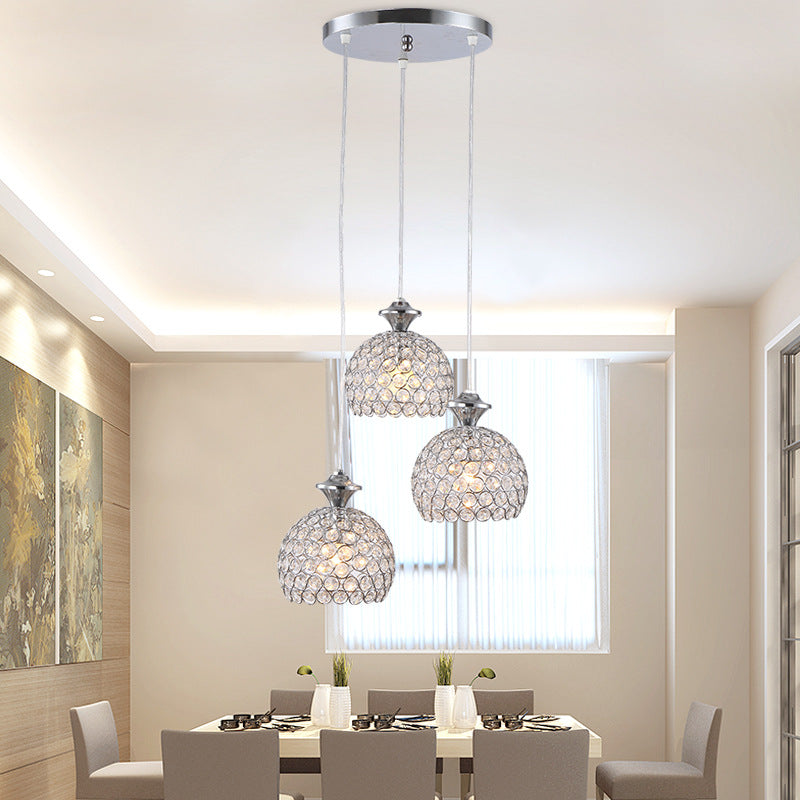 Modern Acrylic Cluster Pendant Light With 3 Chrome Lights For Dining Room / Dome
