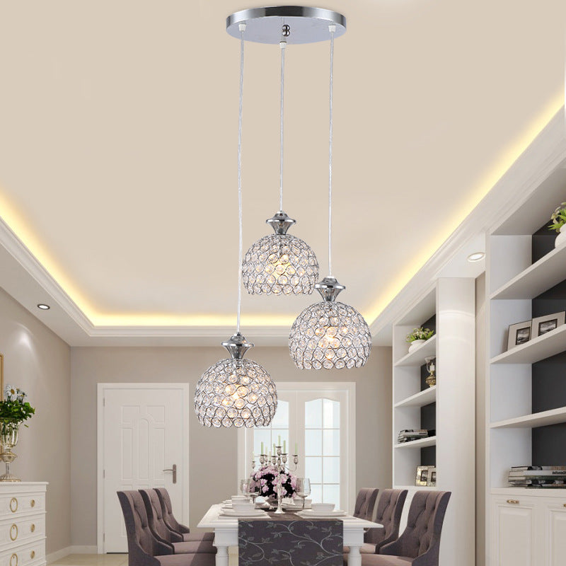Modern Acrylic Cluster Pendant Light With 3 Chrome Lights For Dining Room