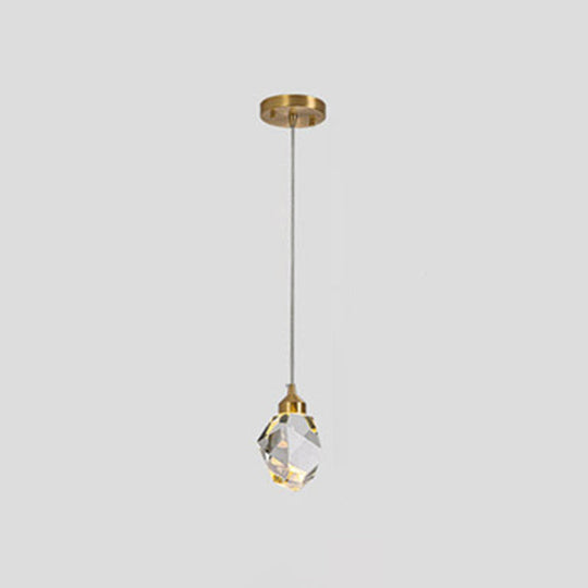Clear Crystal Led Pendant Light For Dining Room - Elegant Stone Shape Design / Brass