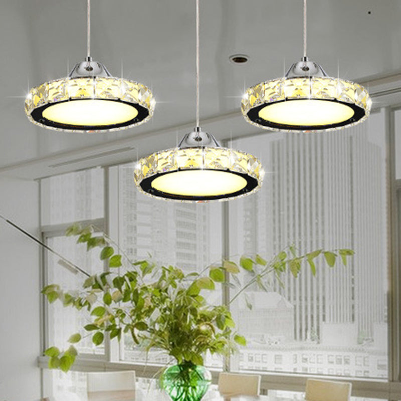 Modern Circular Led Crystal Pendant Light With Chrome Finish For Hanging Ceiling