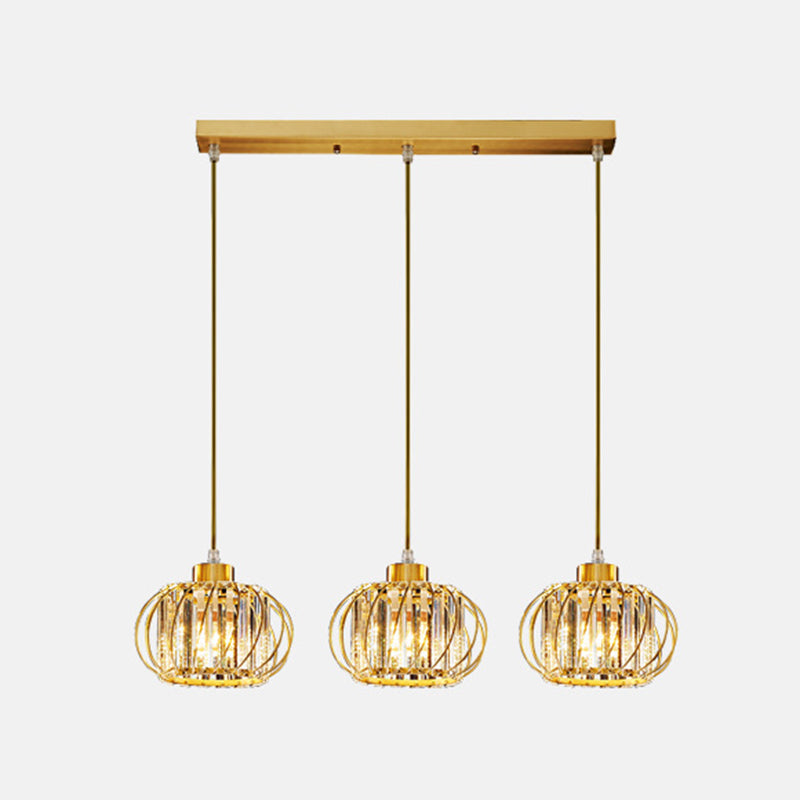Modern Brass Globe Pendant Light With Crystal Hanging For Dining Area 3 / Linear