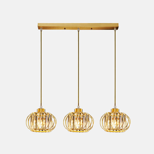 Modern Brass Globe Pendant Light With Crystal Accents Stylish Ceiling Lantern For Dining Area 3 /